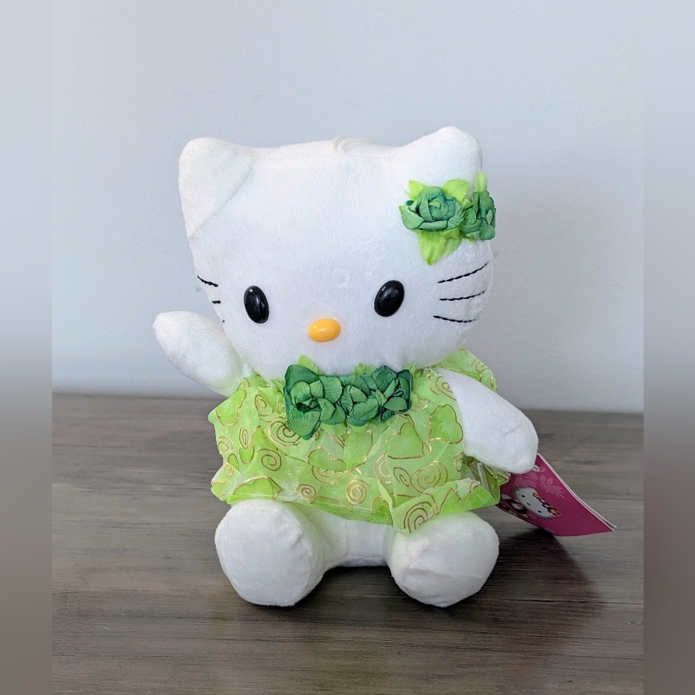 Hello Kitty Sanrio Plush Stuffed 7" Toy Doll Japan Green Dress Window Sticky Cat